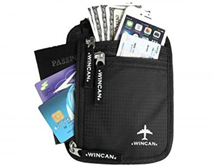 WINCAN RFID Neck Wallet Blocking- Concealed Passport Holder & Travel Pouch