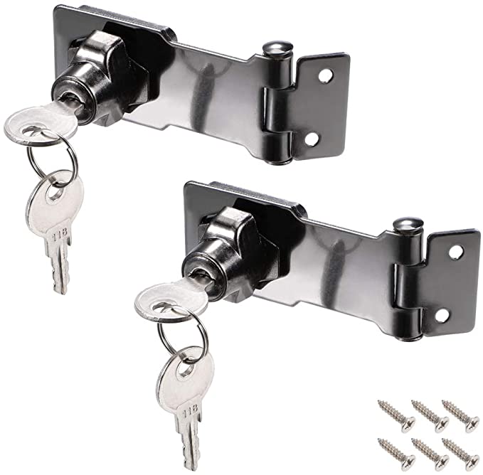 uxcell 3-inch Keyed Hasp Locks Zinc Alloy Twist Knob Keyed Locking Hasp W Screws for Door Cabinet Keyed Alike Black 2Pcs