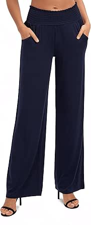 Urban CoCo Women's Solid Wide Leg Palazzo Lounge Pants Casual Straight Leg High Waist Stretch Pants