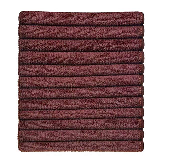 Simplife wholesale 12 Pack Microfiber Cleaning Cloths Streak Free Microfiber Dish Cloths Kitchen Towels Cloths Washcloths Rags 12Inchx12Inch (Brown)