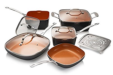 Gotham Steel 10-Piece Nonstick Kitchen Frying Pan and Cookware Set- Square