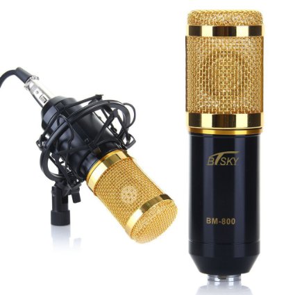 BTSKY8482BM-800 Condenser Sound Recording Microphone  Mic Shock Mount Ideal for radio broadcasting studio voice-over sound studio recording and so on Black