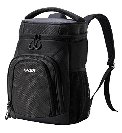 MIER Lightweight Lunch Cool Bag Backpack Soft Cooler Rucksack for Picnics, Camping, Gym, Travel, Hiking, Leakproof, 24 Can, Black