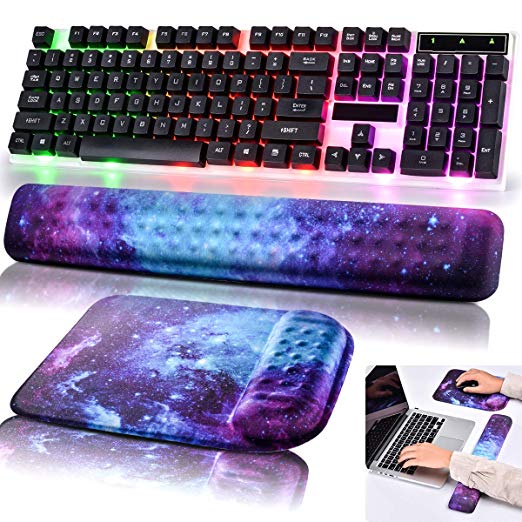 Mouse Pad Keyboard Wrist Rest Non Slip Wrist Support Rest Mouse pad for Office,Computer, Laptop, Typist, Gamer, Compact Cushion Pad with Ergonomic Acupoint Massage Support (Starry Night)