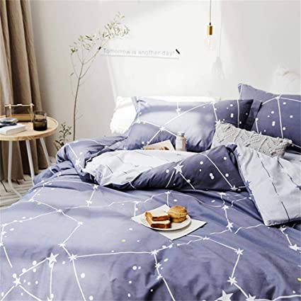 Softta Space Constellation Bedding Set Star Map Universe Galaxy Duvet Cover Queen 3 pcs 100% Cotton Gray Blue Purple for Teen Boys Girls Men Women