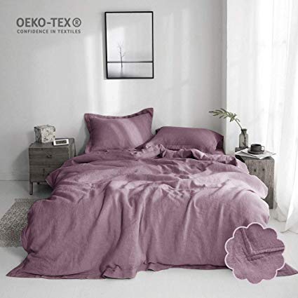 Simple&Opulence 100% Linen Duvet Cover Set Grey Solid Wash Purple twin