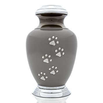 Arcadia Series Pet Urn, Slate Color with Pewter Paws and Chrome Top and Base