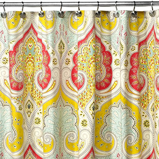 DS BATH Medina Saffron Shower Curtain,Mildew Resistant Fabric Shower Curtain,Contemporary Shower Curtains for Bathroom,Print Bathroom Curtains,Paisley Waterproof Shower Curtain,72"W x 78"H-Red/Yellow