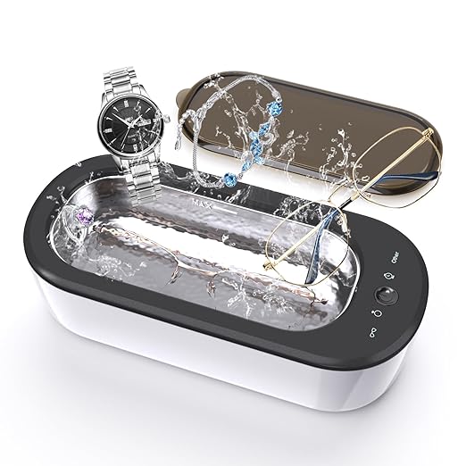 Nettoyeur à Ultrasons avec 4 modes, de nettoyage Nettoyeur à ultrasons en acier inoxydable de 300 ml pour le nettoyage de lunettes, montres, bagues, colliers, dentiers