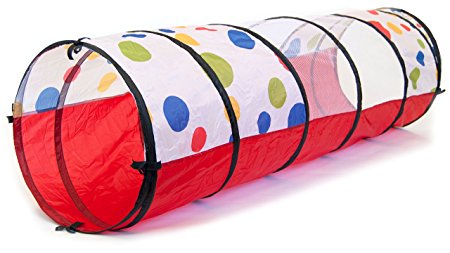 Jumbo Polka Dot Development Crawl Play Tunnel w/ Safety Meshing for Child Visibility & Tote Bag