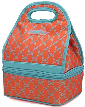 MIER Dual Compartment Insulated Lunch Box Bag Reusable Cooler Bag for Women, Kids(Orange)