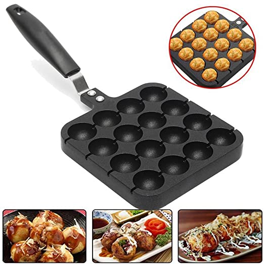 16 Holes Takoyaki Pan Home Kitchen 16-cavity Baking Mold Octopus Ball Maker Grill Plate Black (#1)