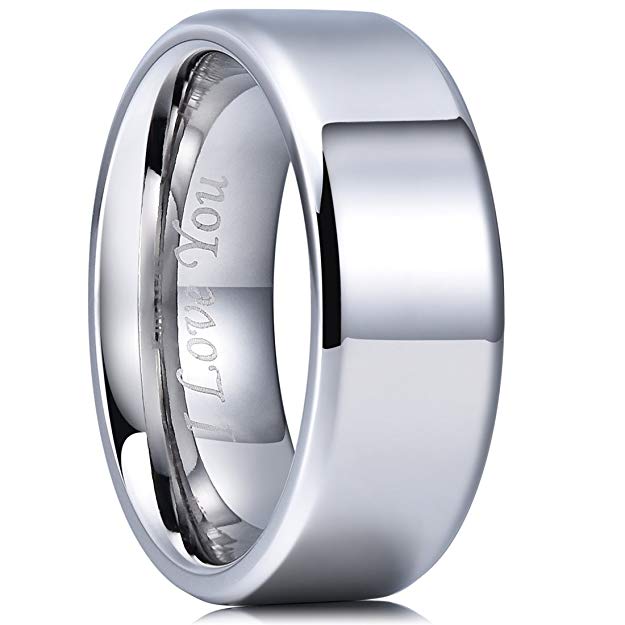 King Will Basic 8mm Stainless Steel Ring Polished Plain Beveled Edge Wedding Band Laser Etched I Love You