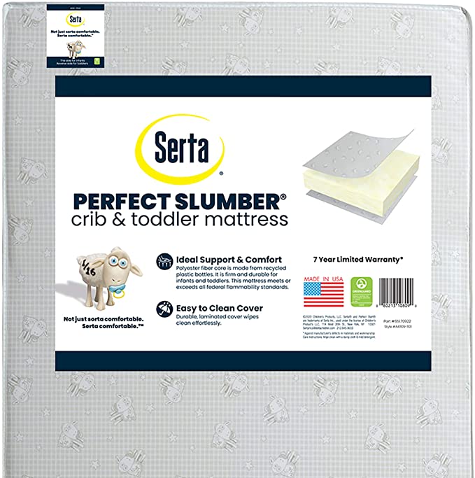 Serta Perfect Slumber Dual Sided Recycled Fiber Core Crib and Toddler Mattress, Waterproof, Hypoallergenic, GREENGUARD Gold Certified (Natural/Non-Toxic), 9.6 Pound