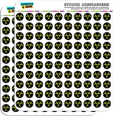 Biohazard Warning Symbol Yellow Zombies 1/2" (0.5") Planner Calendar Scrapbooking Crafting Stickers - Opaque