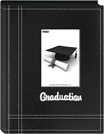 Pioneer Photo Albums 36-Pocket Sewn Leatherette Embroidered-Graduation Theme Frame Cover Album for 4 by 6-Inch Prints, Black