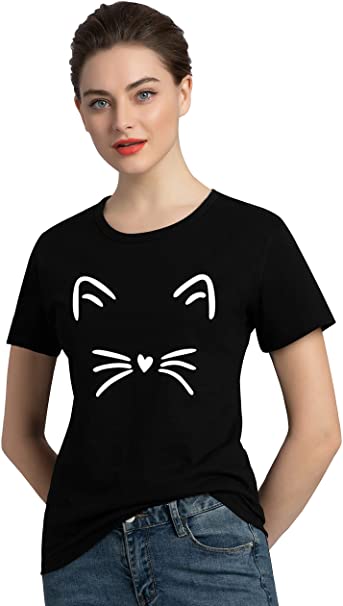 PINJIA Womens MOM Mama Cute Letter Printed Graphic Funny Cat Crewneck Wearing Tshirts and Sweatshirt and Tanks(MXTC01)