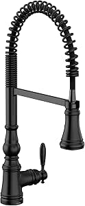 Moen S73104BL Weymouth One Handle Pre-Rinse Spring Pulldown Kitchen Faucet with Power Boost, Matte Black