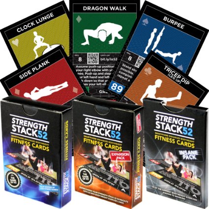 Exercise Cards: Strength Stack 52 Bodyweight Workout Playing Card Game. Designed by a Military Fitness Expert. Video Instructions Included. No Equipment Needed. Burn Fat and Build Muscle at Home.