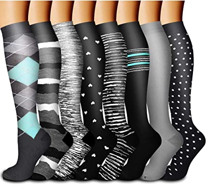 Copper Compression Socks For Women & Men Circulation (8 Pairs) - Best for Running,Hiking, Cycling,Travel,Pregnancy