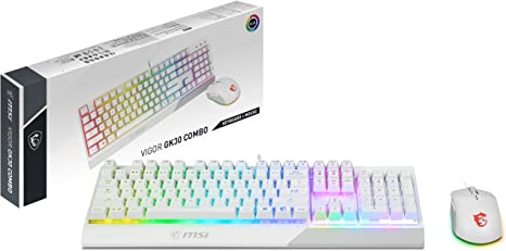 MSI Vigor Backlit RGB Dedicated Hotkeys Anti-Ghosting Mechanical Feel Gaming Keyboard & Gaming Mouse Combo (Vigor GK30 Combo White US)