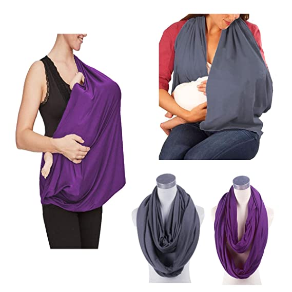 2 Pack Nursing Cover Breastfeeding Cover Breast Feeding Cover ups Infinity Scarf, JTSN Lightweight Soft Breathable Udder Cover Light car-seat Stroller Canopy mom Baby Essentials (Dark Gray Purple)