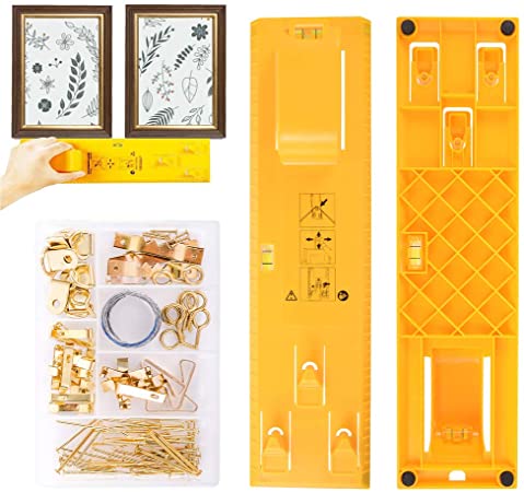 Picture Frame Hanging Tool Heavy Duty Picture Hanging Kit Photo Hanger with Level Ruler Bubble Level Measuring Tool for Marking Position Perfect for Mirrors, Clocks, Artwork