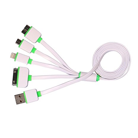 USB Charging Cable,eJiasu 1M(3.3ft) 4 in 1 Multi USB Charger Cable Adapter Connector with 8 Pin Lighting / 30 Pin / Micro USB / Micro B Ports for for iPhone 5/5S/5C/6/6s,iPhone 4,Android Phones(green)