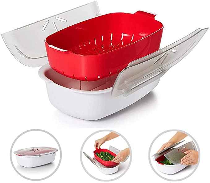 Hamkaw Microwave Steamer, Microwave Oven Vegetable Steamer with Lid Food Grade PP Dishwasher Safe Detachable Universal Rapid Cook Container Healthy Food Cooker for Kitchen