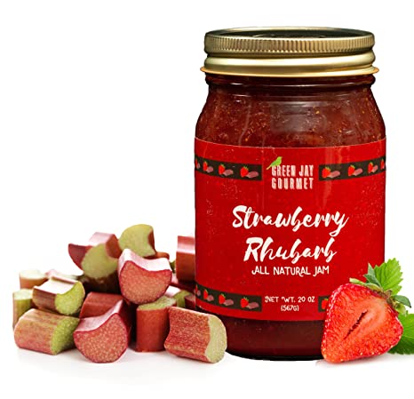 Green Jay Gourmet Strawberry Rhubarb Jam - All-Natural Fruit Jam with Strawberries, Rhubarb & Lemon Juice - Vegan, Gluten-free Strawberry Jam - Contains No Preservatives - Made in USA - 20 Ounces