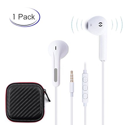 Premium Earphones/Apple Earbuds /3.5mm Headphones With Stereo Mic Remote And EVA Bag Case For Apple iPhone 6s/6/6plus,iPhone SE/5s/5c/5, iPad /iPod and More (1 PACK)