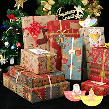 Christmas Gift Wrapping Paper 10 Pack, 70x50CM Large Sheets, 9 Designs (Bonus 8 Stickers)