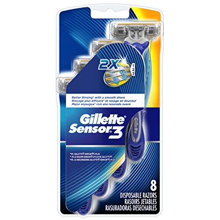 Gillette Sensor3 Smooth Shave Disposable Razor, 8 Count