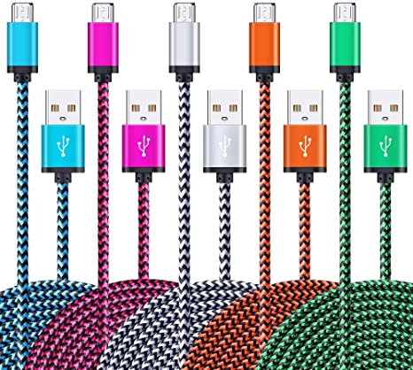 Micro USB Cables 1m/3.3ft AILKIN Android Cable (5 Pack) Fast Charging Nylon Braided USB Cable for Samsung Galaxy S7 S6 S5 J7 Note 5, Huawei P Smart, Xiaomi, Nokia, Nexus, Sony, Xbox, HTC, PS4