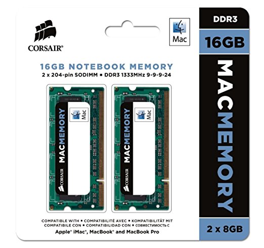 Corsair Apple Certified 16GB (2x8GB) DDR3 1333 MHz PC3 10666 Laptop Memory (CMSA16GX3M2A1333C9)