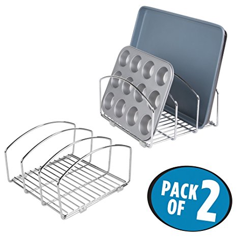 mDesign Kitchen Cookware Organizer for Cutting Boards and Cookie/Baking Sheets - Pack of 2, Chrome