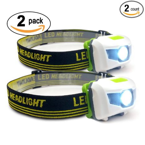 Bright Eyes 2-PACK Cree LED Headlamp (White and Red Lights) - Adjustable Running, Reading, Camping, Outdoor or Indoor Flashlight Headlights - LIFETIME WARRANTY