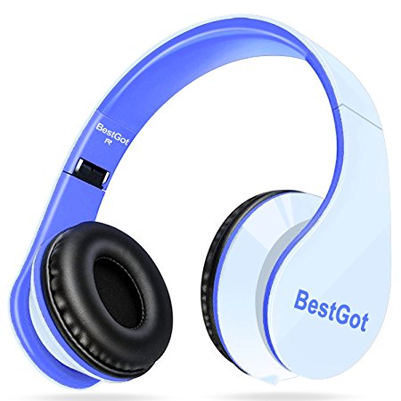 BestGot Headphones Over Ear Kids Headphones with Microphone Volume Control Lightweight Noise Isolating Headsets with Detachable 3.5mm Cable for Apple Android Smartphone Tablets Laptop (White/Blue)