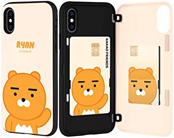 Kakao Friends iPhone Xs Case, iPhone X Wallet Case with Card Holder, Protective Dual Layer Bumper Phone Case (Ryan Beige) IPX-KMDB-RYNBG