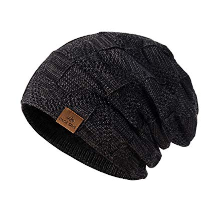 PAGE ONE Mens Winter Slouchy Beanie Warm Fleece Lined Skull Cap Baggy Oversized Hat