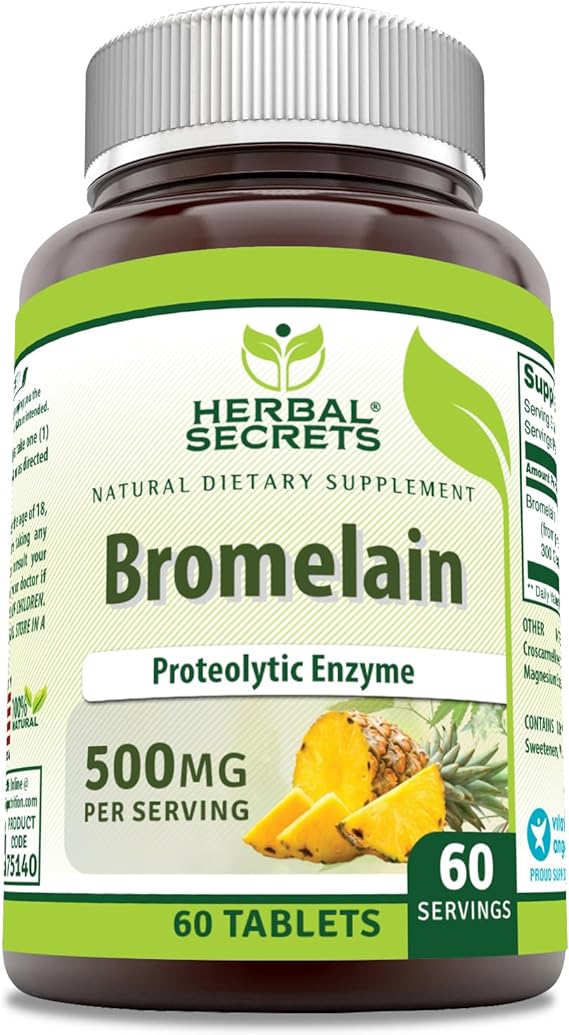 Herbal Secrets Bromelain Supplement 500 Mg Tablets Supplement | Non-GMO | Gluten Free | Made in USA (60 Count)