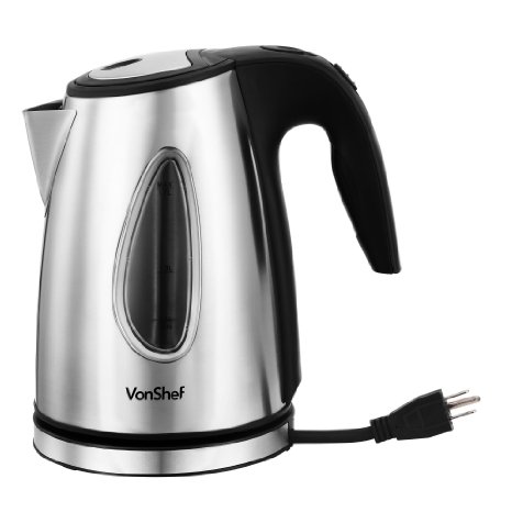 VonShef 1500W 17L Brushed Stainless Steel Cordless Jug Kettle