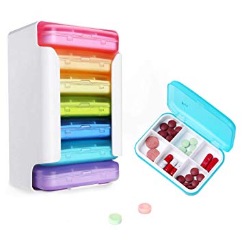 VitmdtX Colorful Pill Organizer, Weekly Rainbow BPA Free Travel Case 7 Day Pill Box with Unique Drawer Design for Pills, Vitamin, Fish Oil, Supplements