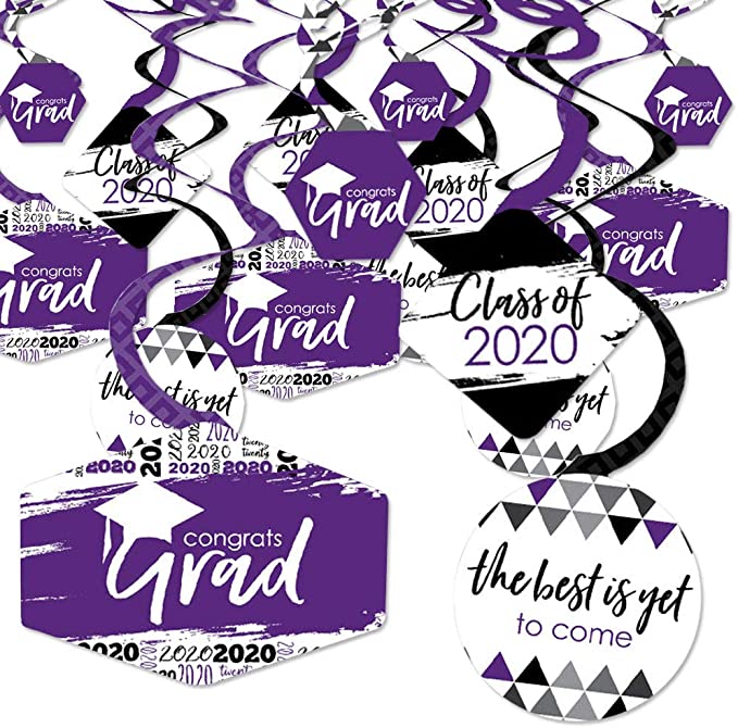 Big Dot of Happiness Purple Grad - Best is Yet to Come - 2020 Purple Graduation Party Hanging Decor - Party Decoration Swirls - Set of 40