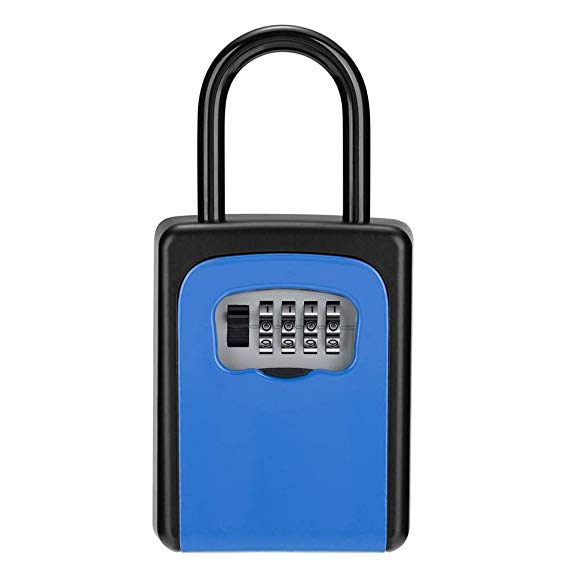 Key Safe with Hook, ZHEGE Padlock Key Box Free of Installation, Small Combination Key Lock Doorknob to Share and Secure Spare House Keys, Perfect for Airbnb Rental, Blue