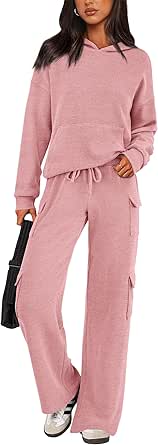 PRETTYGARDEN Women's 2 Piece Lounge Sets 2024 Fall Knitted Hoodie Pullover Tops Cargo Pants Matching Outfits Tracksuits