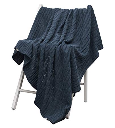 Cable Knit Throw Blanket, Acrylic Soft Cozy Snuggle TV Blanket, All Seasons Suitable for Adults and Kids, 50"x60" Navy