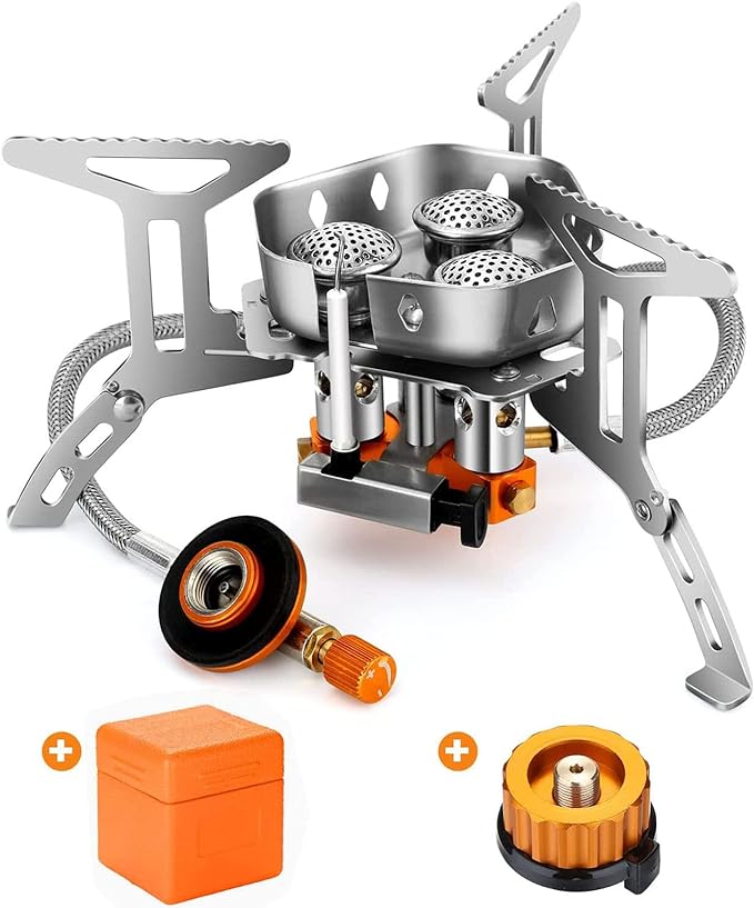 Odoland 6800W Windproof Camping Gas Stove, Portable Outdoor Camping Furnace, Folding Wild Camp Gas Burner, Backpacking Stove Suitable for Hiking, Camping, Trekking and Picnic