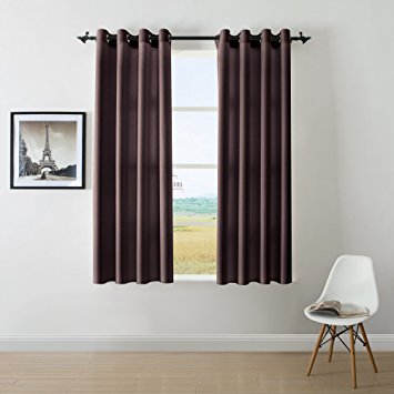 DWCN Faux Linen Room Darkening Thermal Insulated Blackout Curtains for Bed Room Top Grommets Window Draperies Curtain Panel 52x63 inch Dark Brown 2 Panels