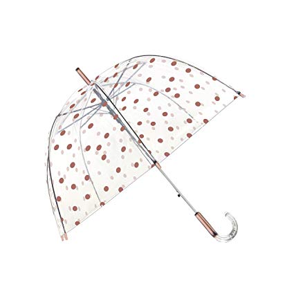 SMATI Stick Clear Umbrella - Windproof - Birdcage Dome See Through (Flowers Stripe Stars Dog Cat)